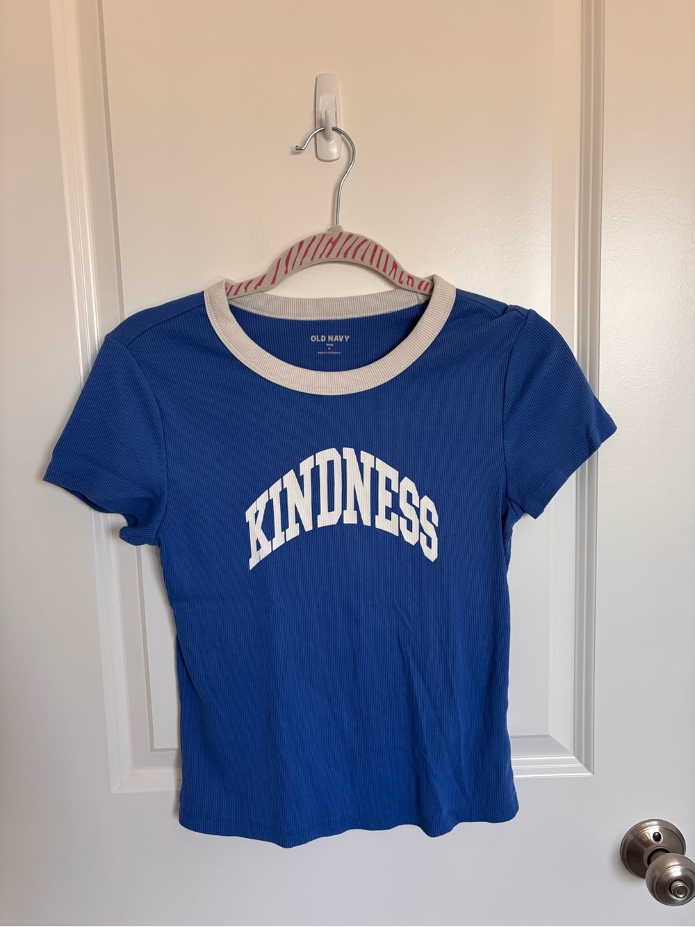 Old Navy Blue 'Kindness' Ringer Tee White Trim